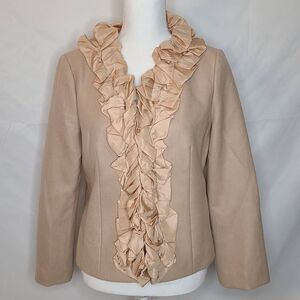 J Crew Women's Chimera Wool and Silk Ruffles Blazer Jacket sz 6 Blush Pink & Tan